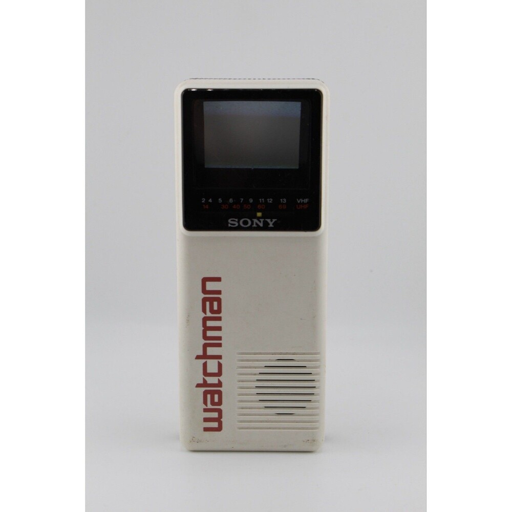 Vintage Sony Watchman FD-10A Portable TV 1986 White CRT Powers On Tested